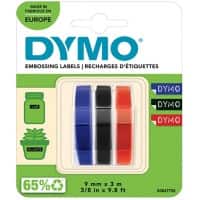 Dymo Label Tape S0847750 White on Red, Black, Blue 9 mm x 3 m Pack of 3
