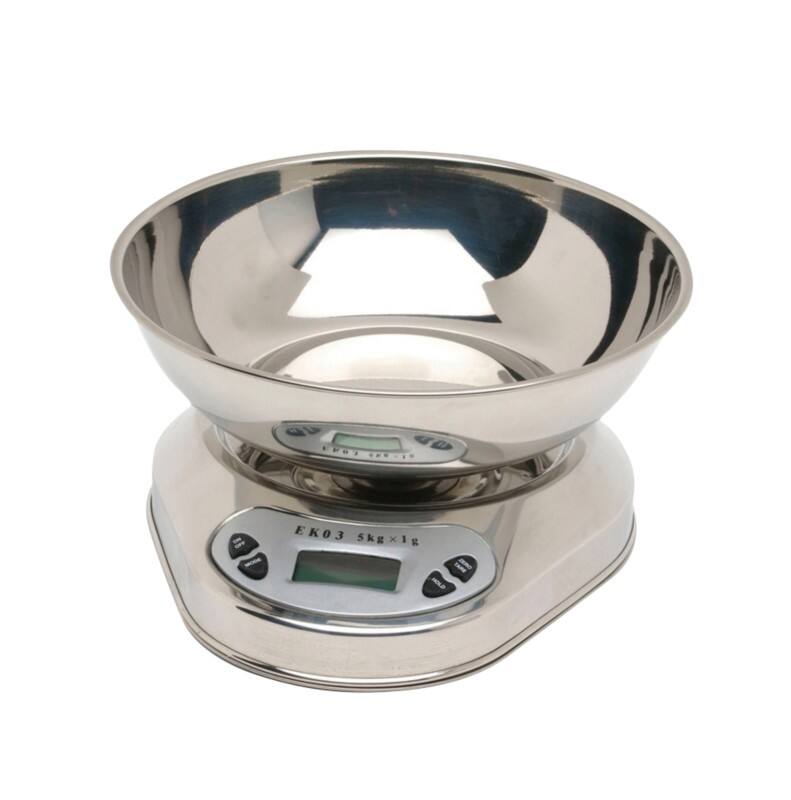 Genware Digital Scales with Bowl Stainless Steel 5kg Silver