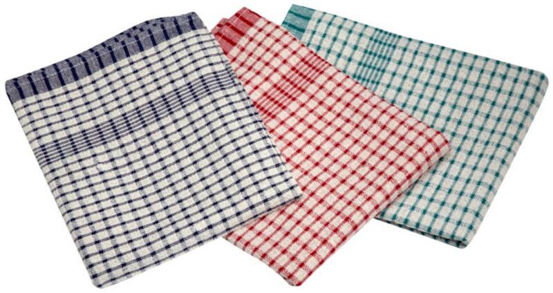 Genware Standard Check Tea Towel Cotton, Polyester Assorted Pack of 10