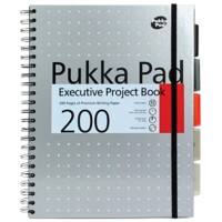 Pukka Pad Metallic Executive Project Book A4+ Wirebound Grey Cardboard Cover Ruled 200 Pages Pack of 3