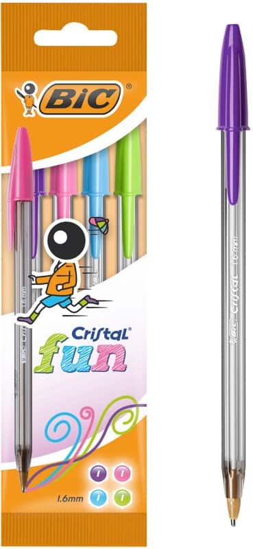 BIC Cristal Fun Ballpoint Pen Assorted 1.6 mm Broad Ballpoint Pack of 4