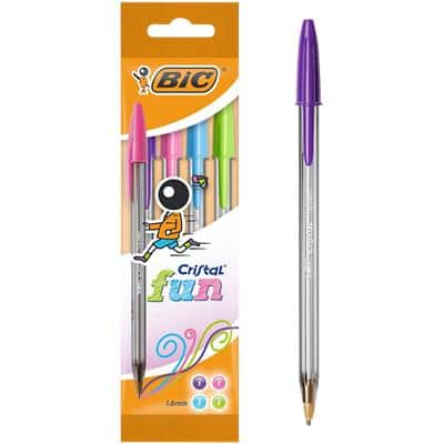 BIC Cristal Fun Ballpoint Pen Assorted Broad 0.6 mm Non Refillable Pack of 4