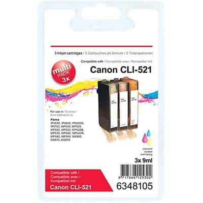 Office Depot Compatible Canon CLI-521C/M/Y Ink Cartridge Cyan, Magenta, Yellow Pack of 3 Multipack