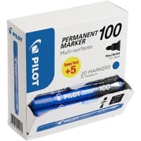 Pilot 100 Permanent Marker Fine Bullet 1 mm Blue Non Refillable Pack of 20