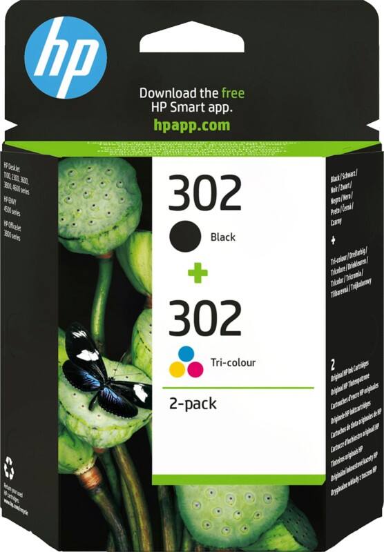 HP 302 Original Ink Cartridge X4D37AE Black, Cyan, Magenta, Yellow Pack of 2 Multipack