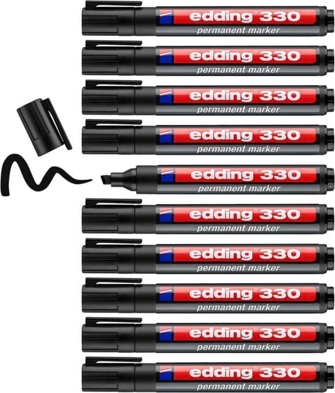 edding 330 Permanent Marker Medium Chisel 1 - 5 mm Black Refillable Water-Resistant Pack of 10