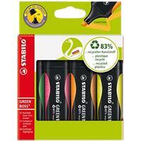 STABILO GREEN BOSS 6070/4 Highlighter Assorted 83% Recycled Medium Chisel 2+5 mm Refillable Pack of 4