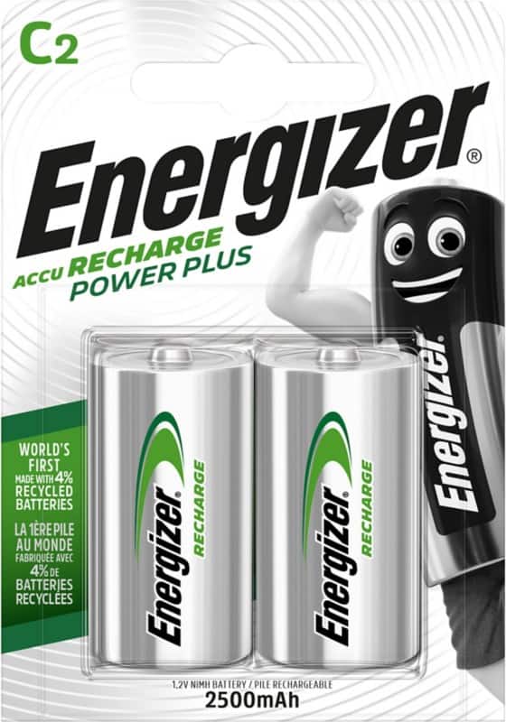 Energizer C Rechargeable Batteries Power Plus HR14 2500mAh NiMH 1.2V Pack of 2