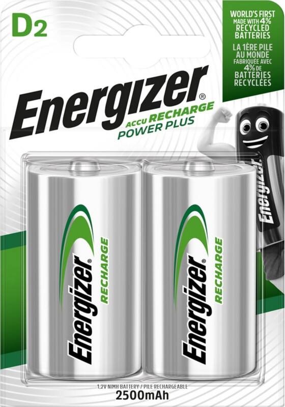 Energizer Rechargeable Battery Power Plus D HR20 2500 mAh Nickel Metal Hydride (NiMH) 1.2 V Pack of 2