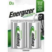 Energizer D Rechargeable Batteries Power Plus HR20 2500mAh NiMH 1.2V Pack of 2