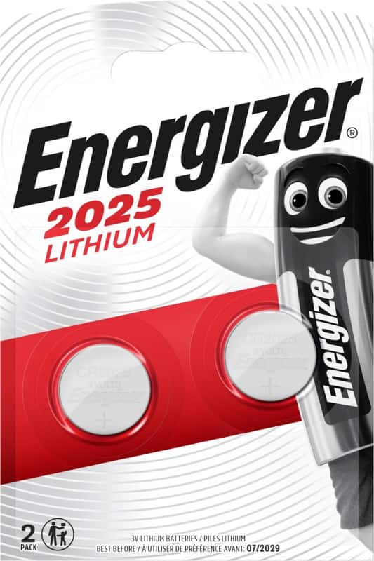 Energizer Button Cell Batteries CR2025 3V Lithium Pack of 2