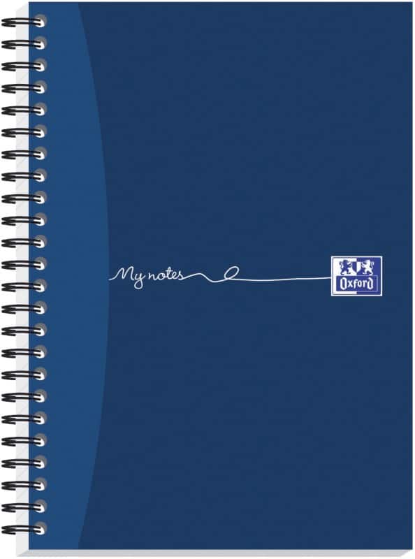OXFORD Notebook My Notes A5 Ruled Spiral Bound Cardboard Hardback Blue Perforated 100 Pages 100 Sheets Pack of 5