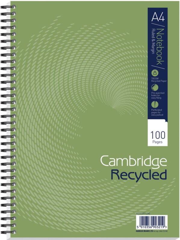 Cambridge Notebook A4 Ruled Spiral Bound Cardboard Hardback Green Perforated 100 Pages 50 Sheets Pack of 5