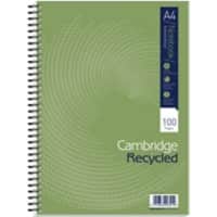 Cambridge A4 Wirebound Green Hardback Notebook Green Ruled Recycled 100 Pages Pack of 5
