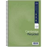 Cambridge Notebook A4 Ruled Spiral Bound Cardboard Hardback Green Perforated 100 Pages 50 Sheets Pack of 5