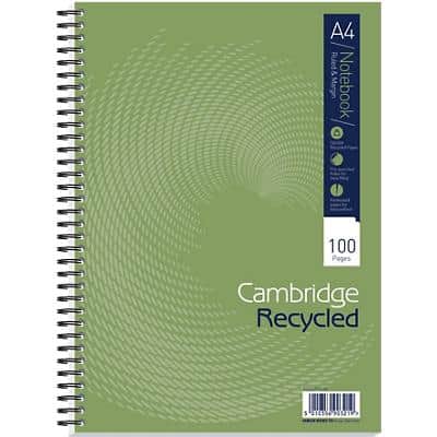 Cambridge Notebook A4 Ruled Spiral Bound Cardboard Hardback Green Perforated 100 Pages 50 Sheets Pack of 5