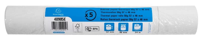 Exacompta Roll for credit card and cash register 40905E 55 gsm 57 mm x 46 mm x 2.4 m White Pack of 5