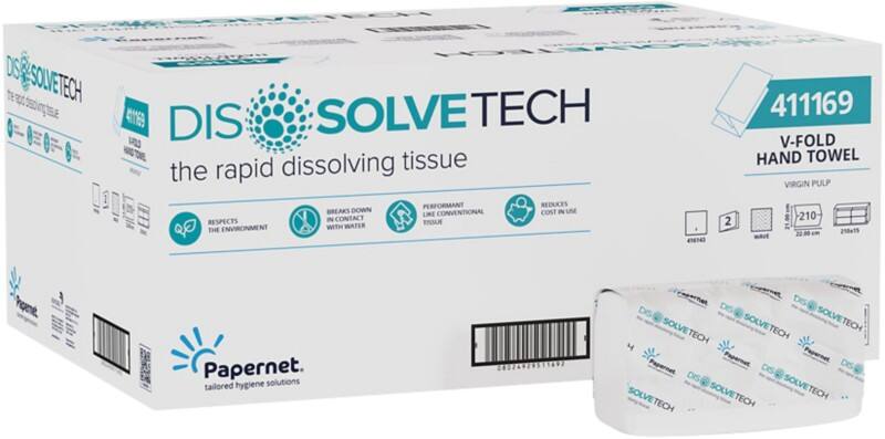 Papernet Dissolve Tech  Paper Towel V-fold White 2 Ply 403831 210 Sheets Pack of 15