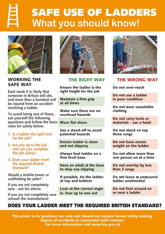 Health and Safety Poster Ladders Wall Mounted PVC (Polyvinyl Chloride) 45 x 49.5 cm