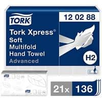 Tork Folded Hand Towels H2 Xpress Advanced 2 Ply M-fold White 136 Sheets Pack of 21