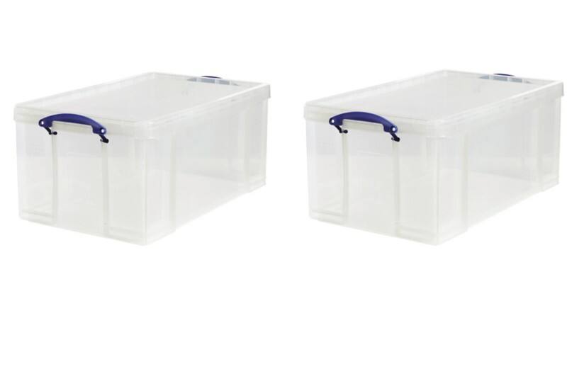 Really Useful Box Plastic Storage Box 64 L Transparent 44 x 71 x 31 cm Pack of 2