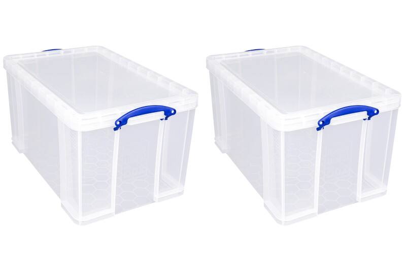 Really Useful Box Plastic Storage Box 84 L Transparent 44 x 71 x 38 cm Pack of 2