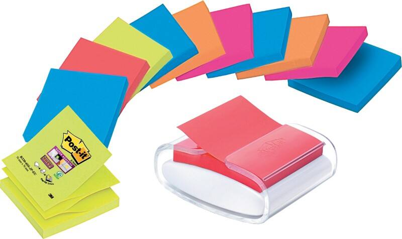 Post-it Z-Notes Pro Dispenser White with Super Sticky Z-Notes 76 x 76 mm Assorted 12 Pads of 90 Sheets