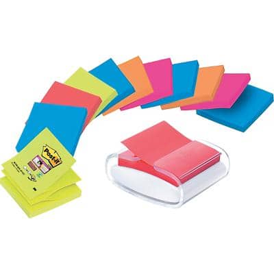 Post-it Z-Notes Pro Dispenser White with Super Sticky Z-Notes 76 x 76 mm Assorted 12 Pads of 90 Sheets