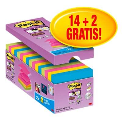 Post-it Super Sticky Z-Notes 76 x 76 mm Assorted 90 Sheets Value Pack 14 + 2 Free