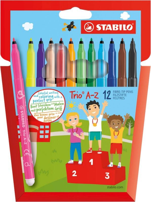 STABILO Trio A-Z Felt Tip Pen 0.7 mm Medium Assorted 378/1-12-01 Pack of 12