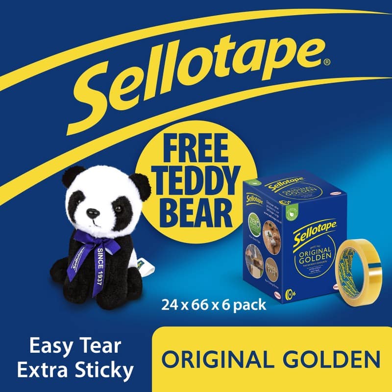 Sellotape Tape Original Golden Transparent 24 mm (W) x 66 m (L) Large Core PP (Polypropylene) 6 Rolls