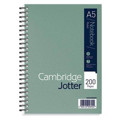 Cambridge Notebook Jotter A5 Ruled Spiral Bound Cardboard Hardback Green Perforated 200 Pages 100 Sheets