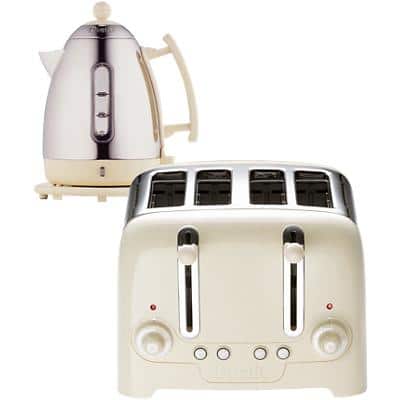 Dualit Cordless Kettle & Toaster Set 1.5L Stainless Steel Silver & White 4-Slot Toaster
