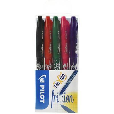 Pilot FriXion Erasable Rollerball Pen Medium 0.7 mm Black, Blue, Green, Violet, Pink Pack of 5