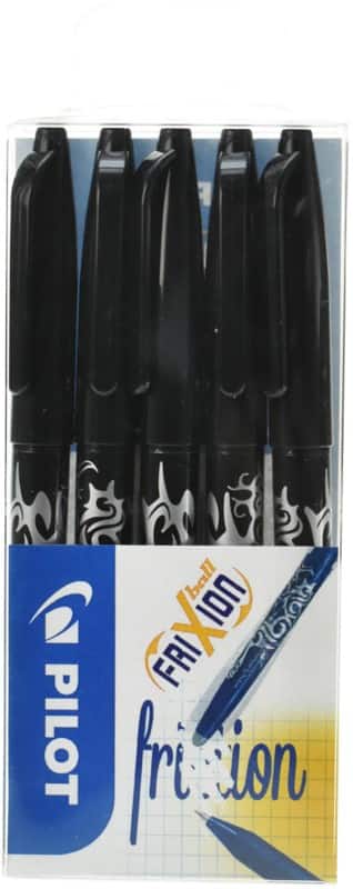 Pilot FriXion non-retractable Rollerball Pen Black 0.35 mm Medium Refillable 50% Recycled Pack of 5