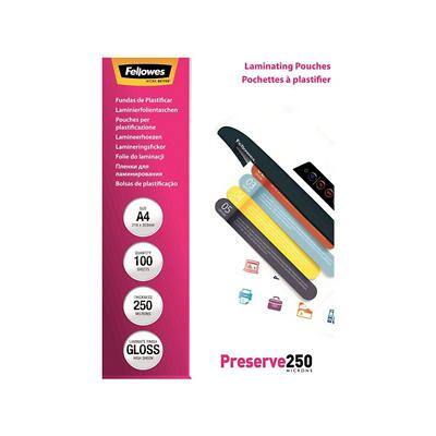 Fellowes Laminating Pouches A4 Glossy 250 microns (2 x 250) Transparent Pack of 100