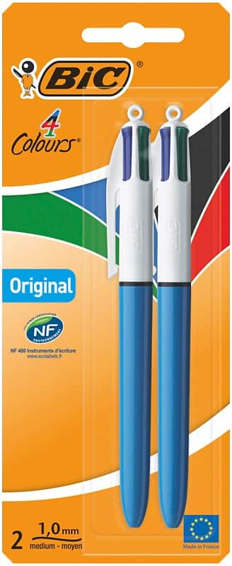 BIC 4 Colours 4 Colours Retractable Ballpoint Pen Multicolour 0.4 mm Medium Ballpoint Refillable Pack of 2