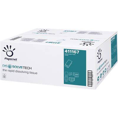 Papernet DissolveTech Hand Towels V-fold White 2 Ply 411167 15 Packs of 250 Sheets