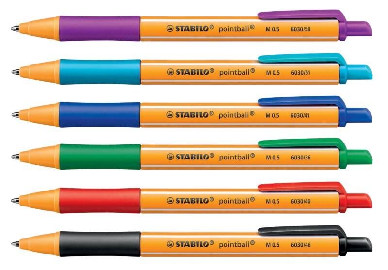 STABILO Pointball Retractable Ballpoint Pen Assorted 0.5 mm Medium Ballpoint Refillable  Pack of 6
