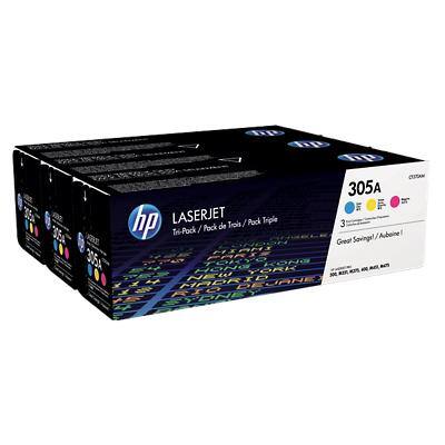 HP 305A Original Toner Cartridge CF370AM Cyan, Magenta, Yellow Pack of 3 Multipack