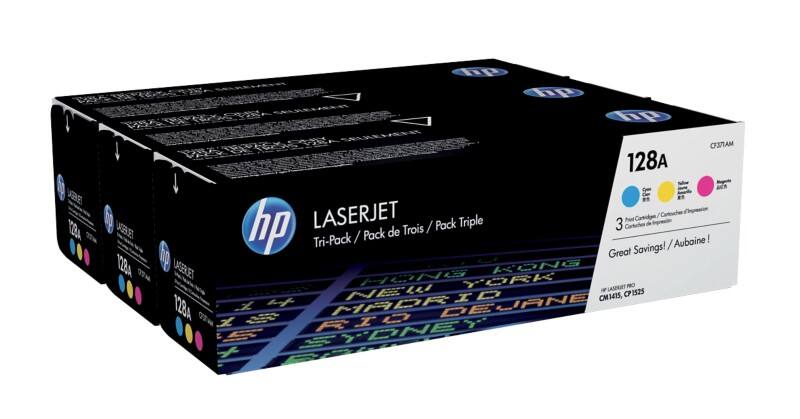 HP 128A Original Toner Cartridge CF371AM Cyan, Magenta, Yellow Pack of 3 Multipack