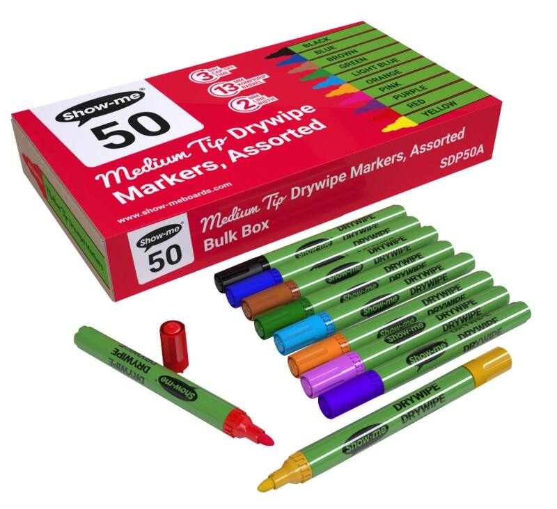 Show-me Drywipe Pen Assorted Medium Bullet Pack of 50