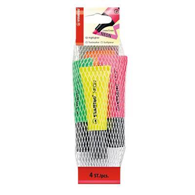 STABILO NEON Highlighter Assorted Broad Chisel 2-5 mm Pack of 4