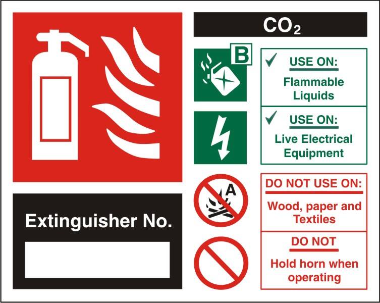 Fire Extinguisher Sign Co2 Extinguisher No. Adhesive Vinyl 15 x 15 cm