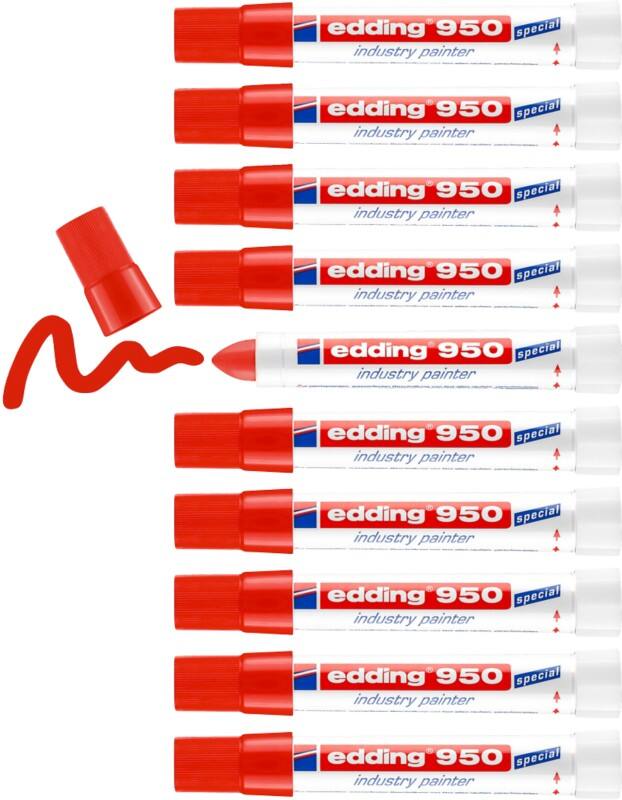 edding 950 Permanent Industry Marker Red Extra Broad Bullet  -   Water-Resistant Pack of 10