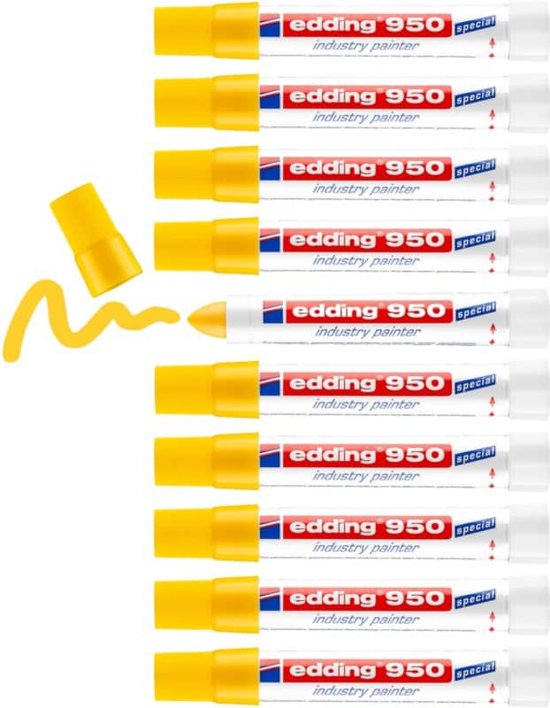 edding 950 Permanent Industry Marker Yellow Extra Broad Bullet  - 10 mm Water-Resistant Pack of 10