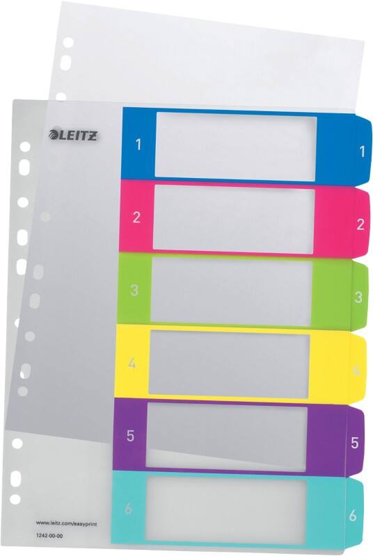 Leitz WOW PC Printable Indices 1242 A4 Maxi Multicolour 6 Part Perforated Polypropylene 1 to 6