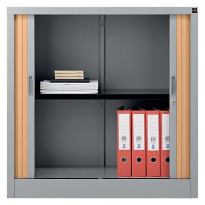 Realspace Tambour Cupboard Lockable with 1 Shelf Steel 1000 x 450 x 1000mm Silver & Beech