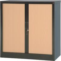Realspace Tambour Cupboard Lockable with 1 Shelf Steel 1000 x 450 x 1000mm Black & Beech