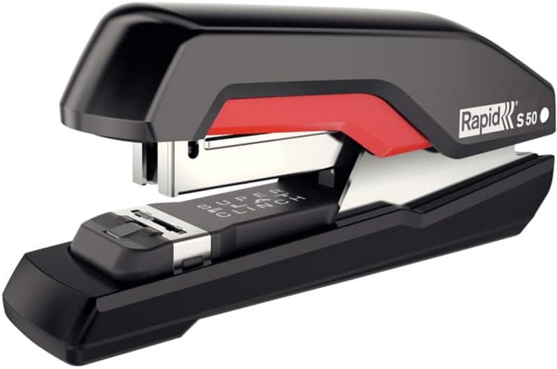Rapid Supreme Heavy Duty Flat Clinch Stapler S50 5000544 Half Strip Black, Red 50 Sheets 24/8+, 26/8+ Metal, Plastic